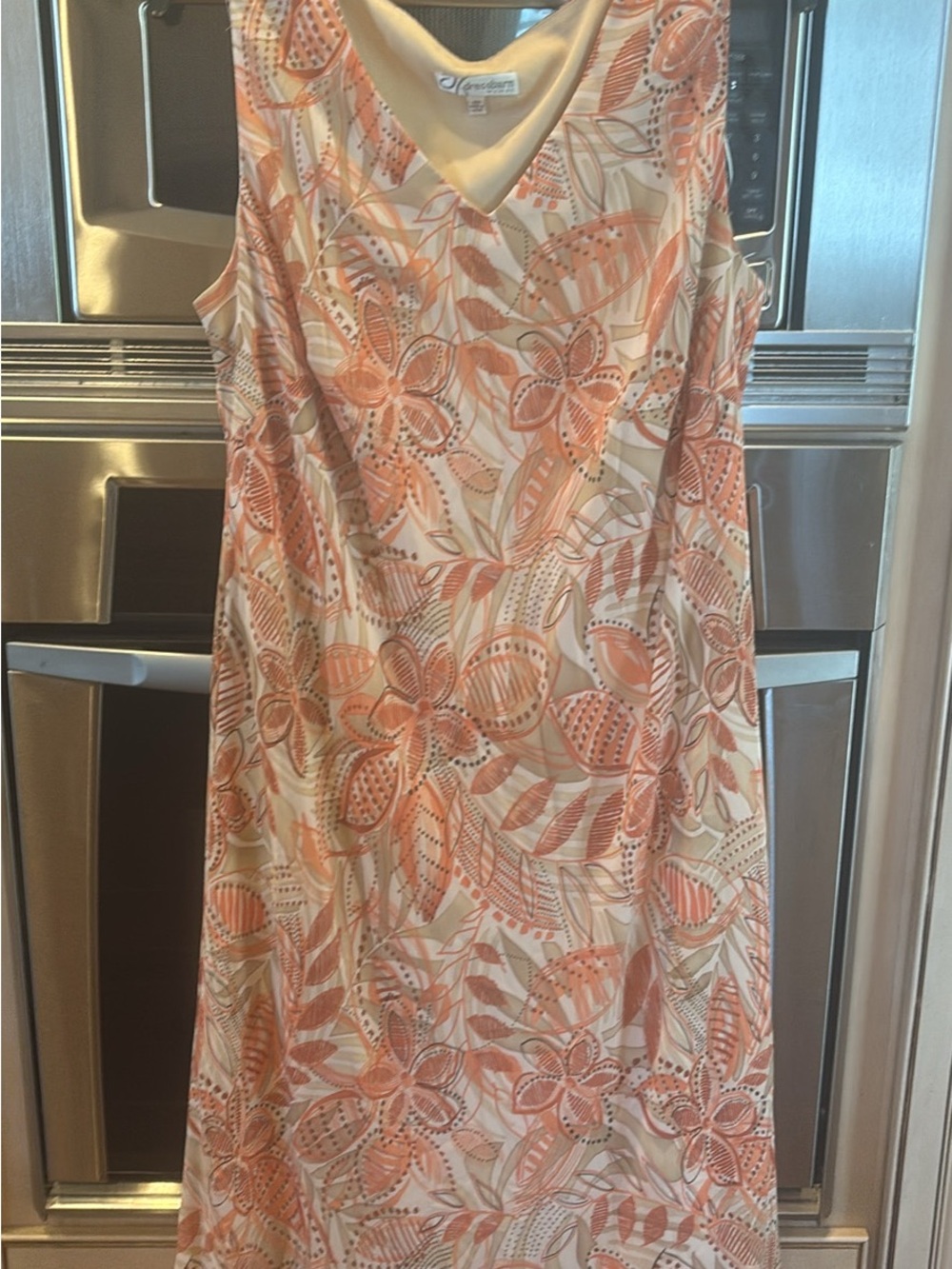 dressbarn Peach and Cream Floral V-Neck Sleeveless Dress